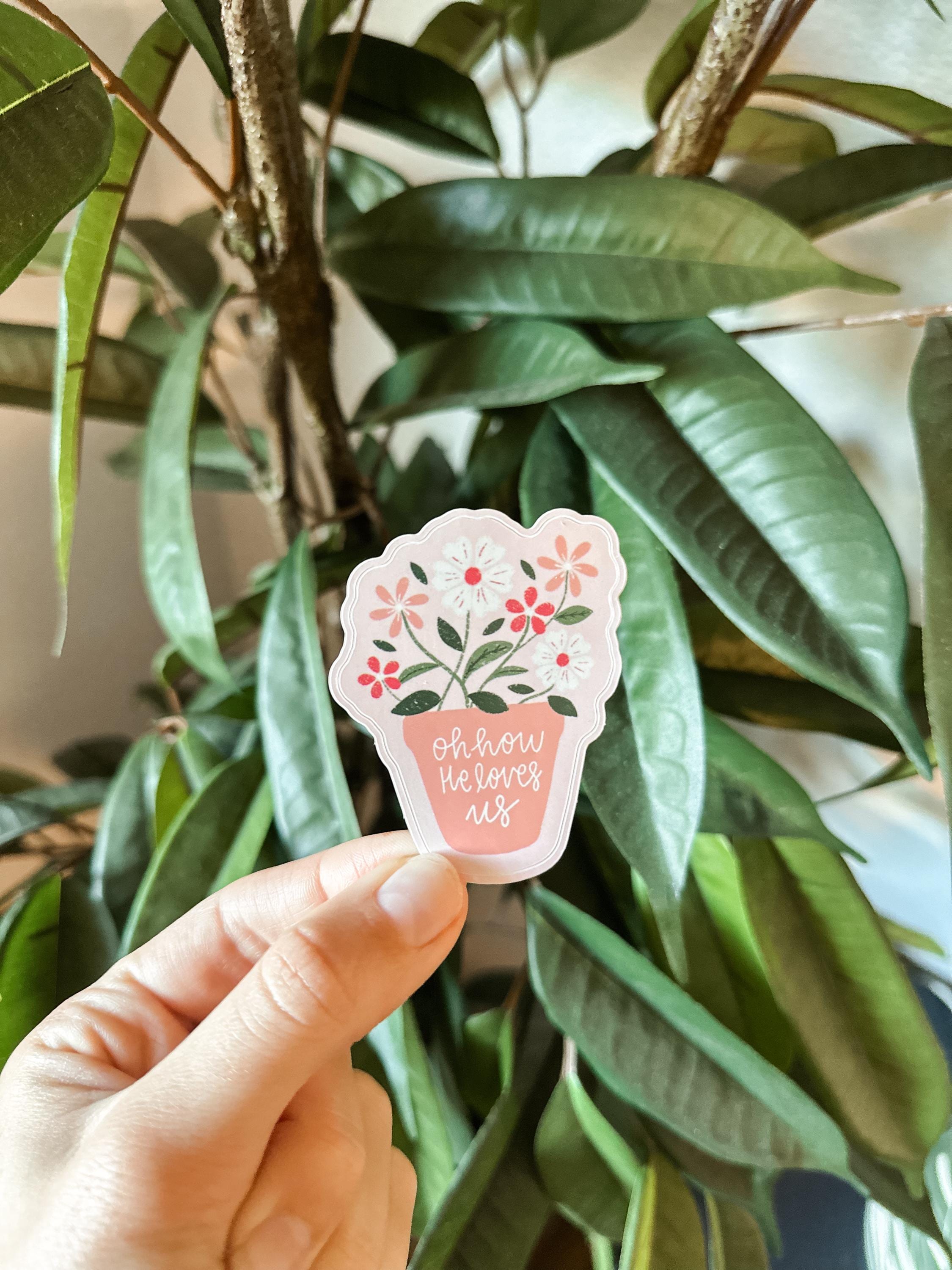 Oh How He Loves Us Floral Glossy Sticker