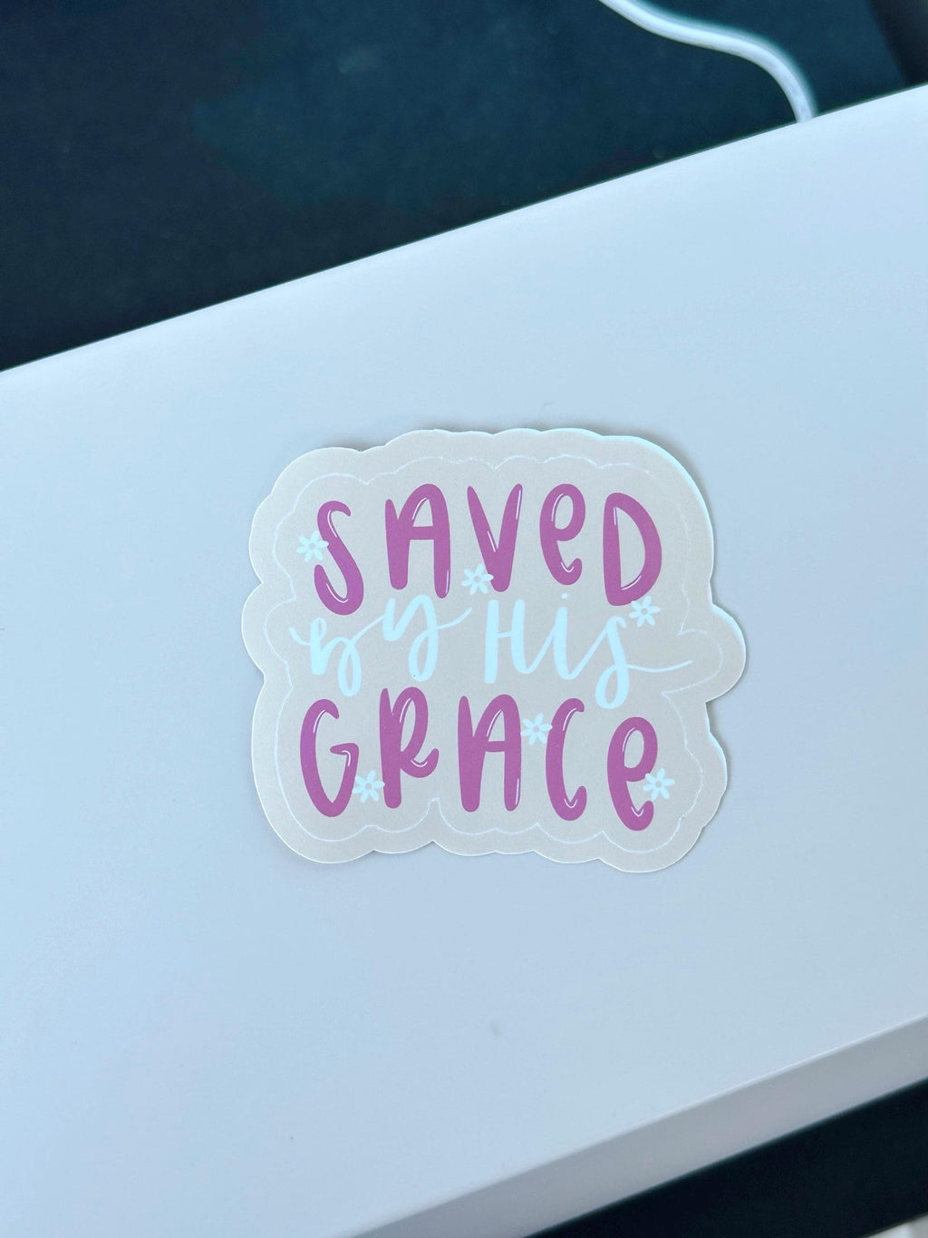 Saved by His Grace Glossy Sticker