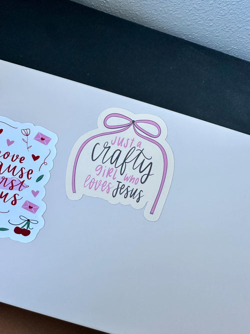 Crafty Girl Who Loves Jesus Glossy Sticker